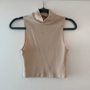 Reformation Sleeveless Ribbed Mock Turtleneck Croptop in Cream - size Small